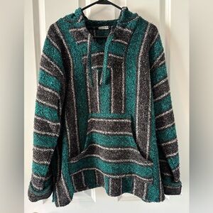 Striped Baja Hoodie in Teal and Black